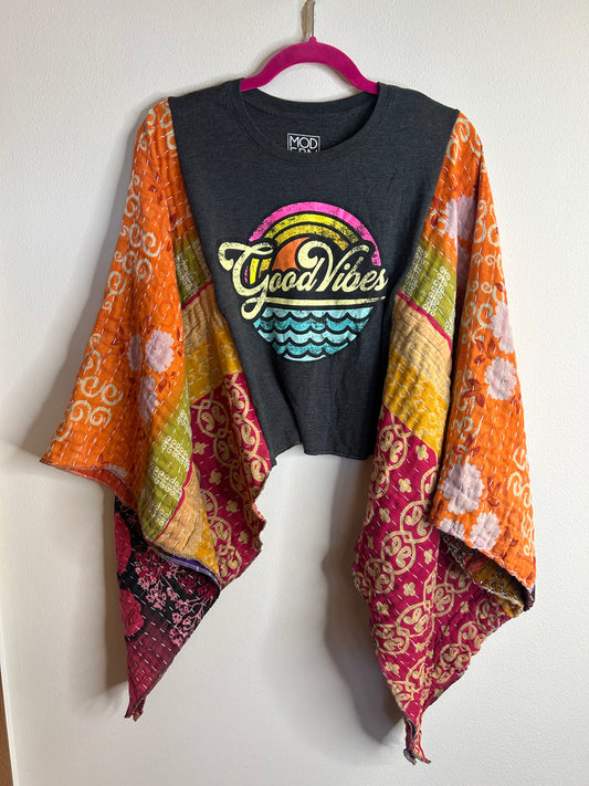 Good Vibes cropped poncho top