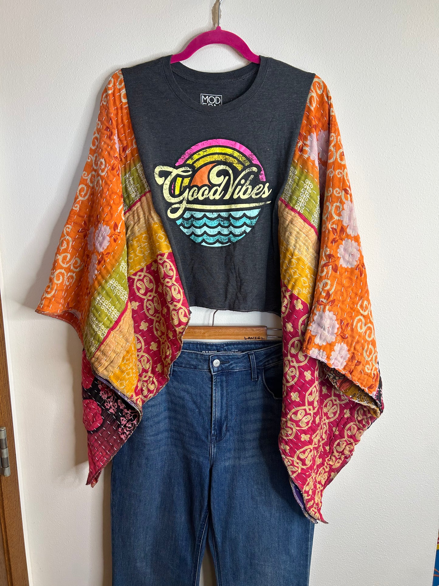 Good Vibes cropped poncho top