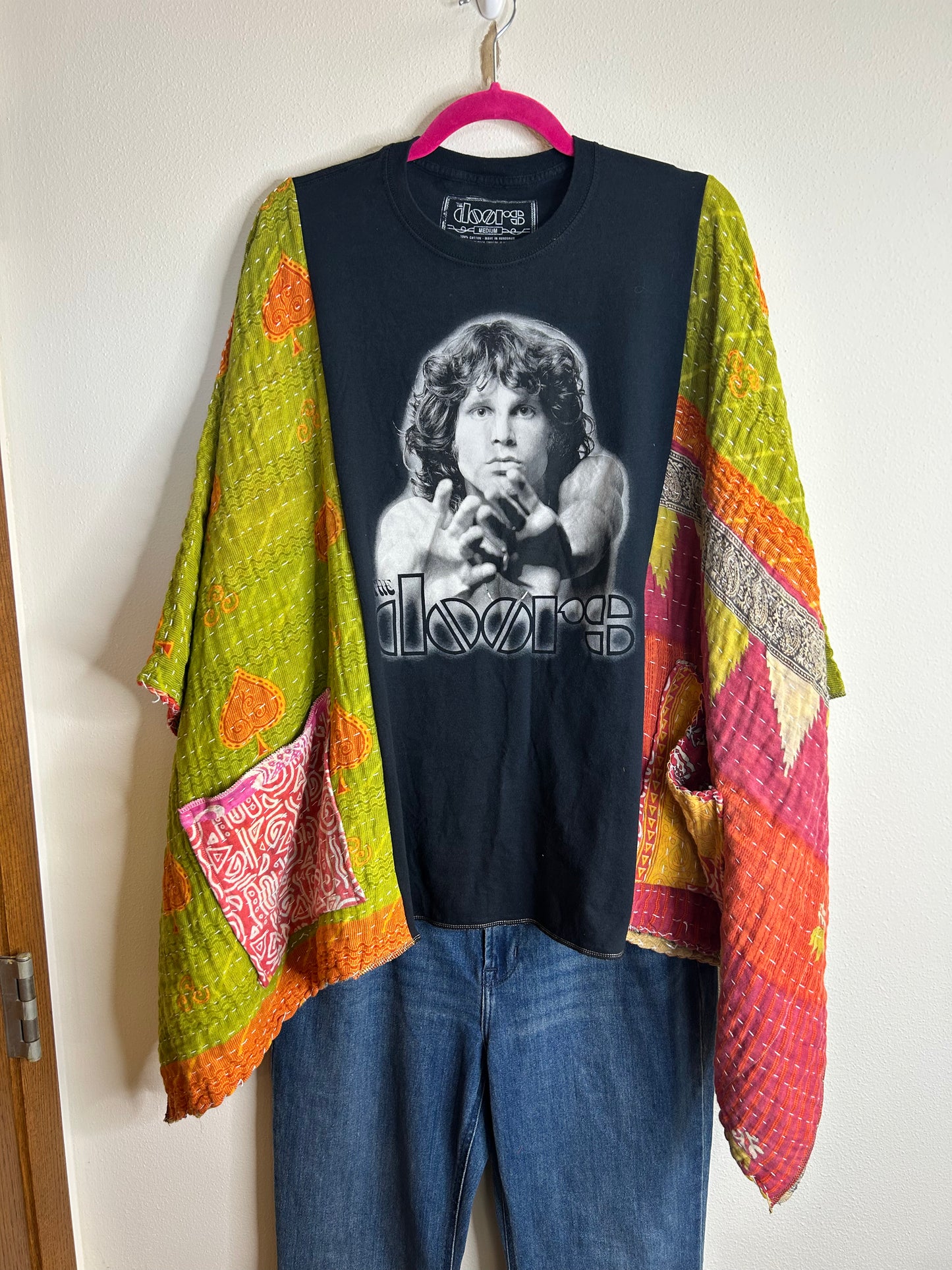 The Doors upcycled kantha poncho