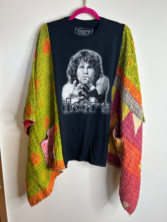 The Doors upcycled kantha poncho