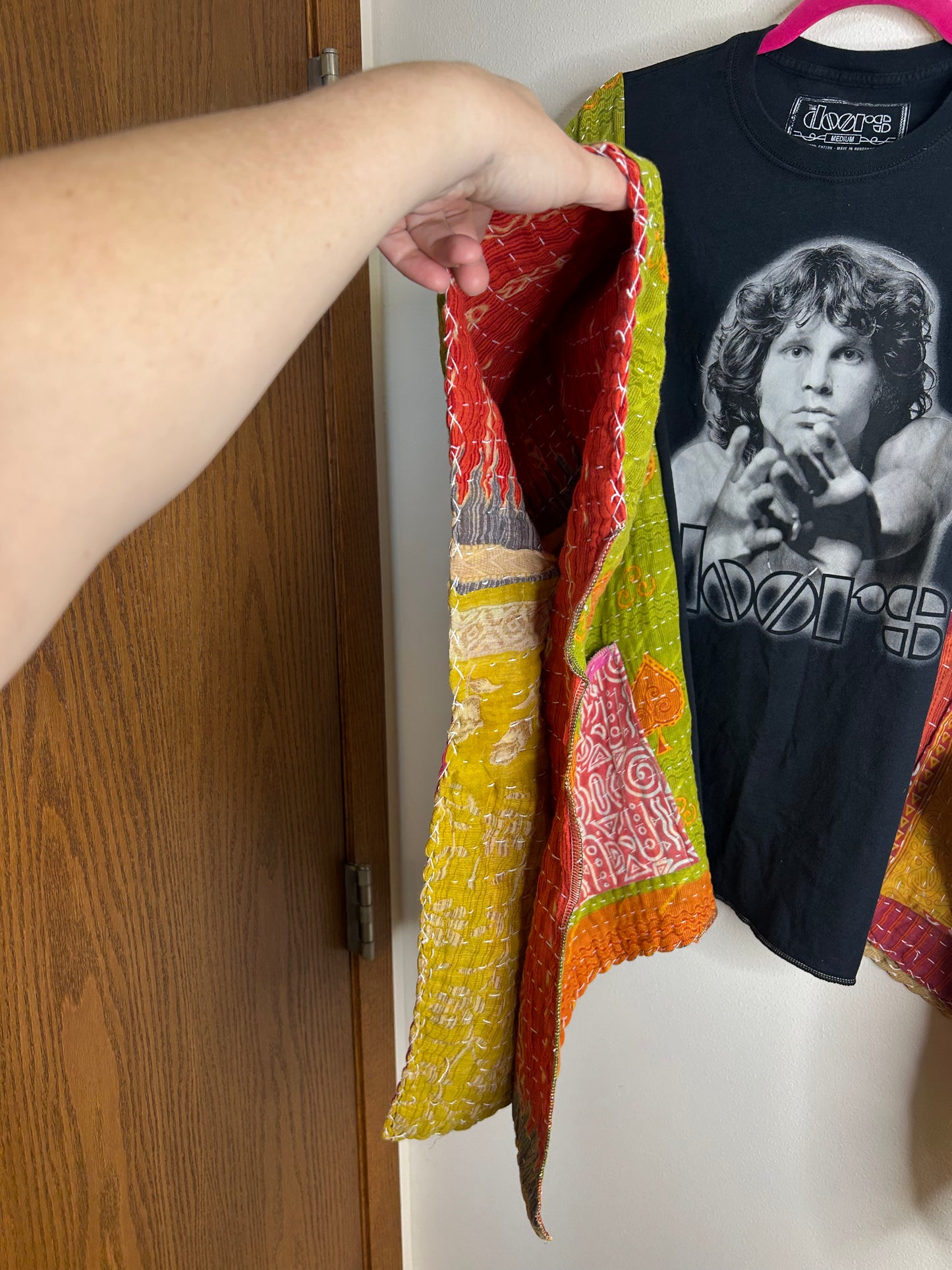 The Doors upcycled kantha poncho