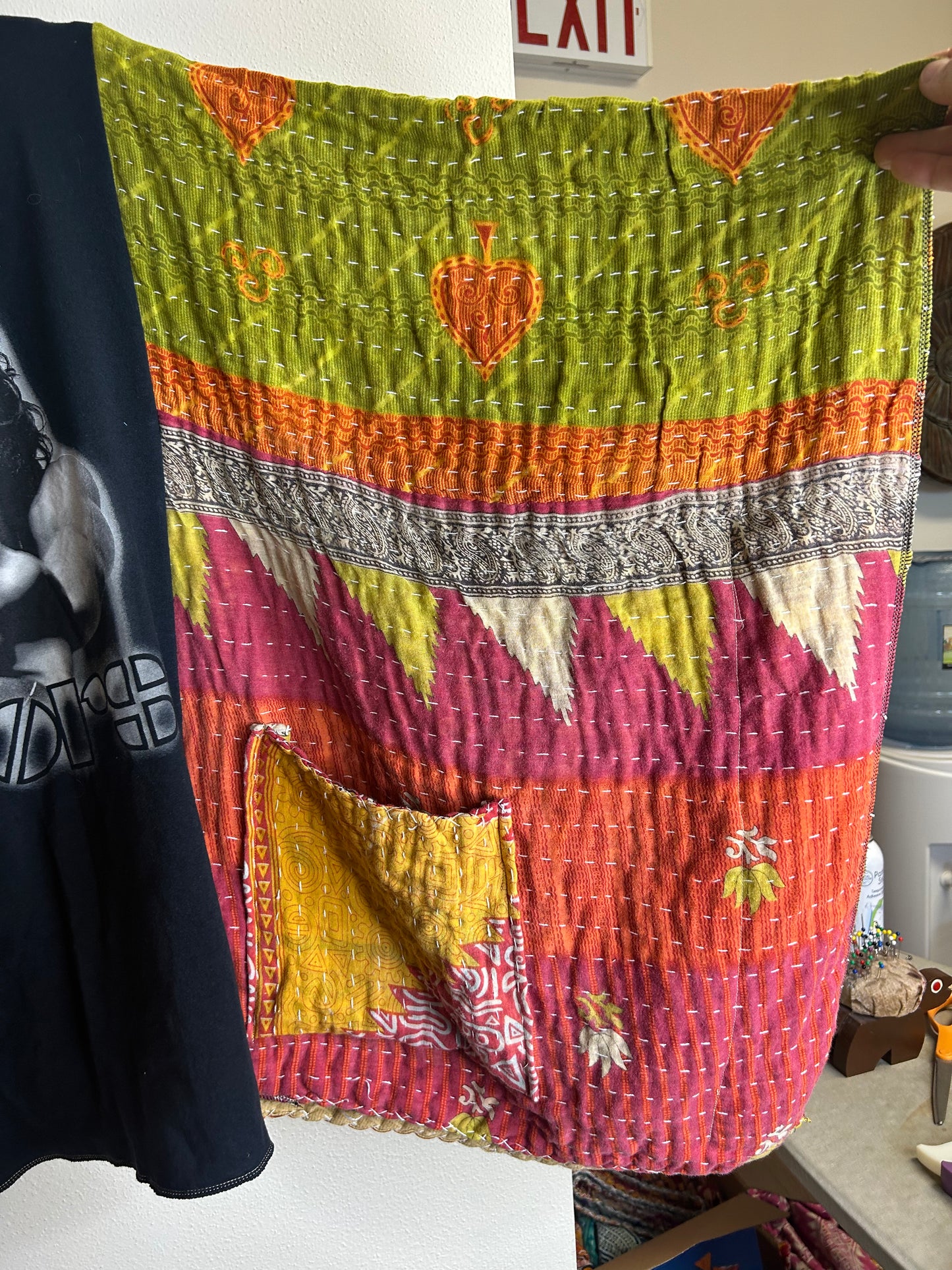 The Doors upcycled kantha poncho