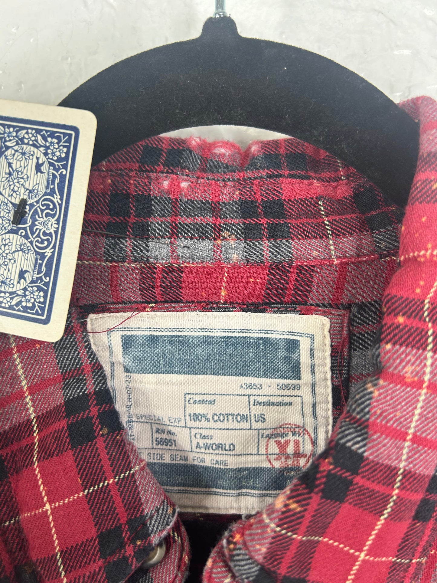 10 Years upcycled flannel shirt unisex size XL red gray