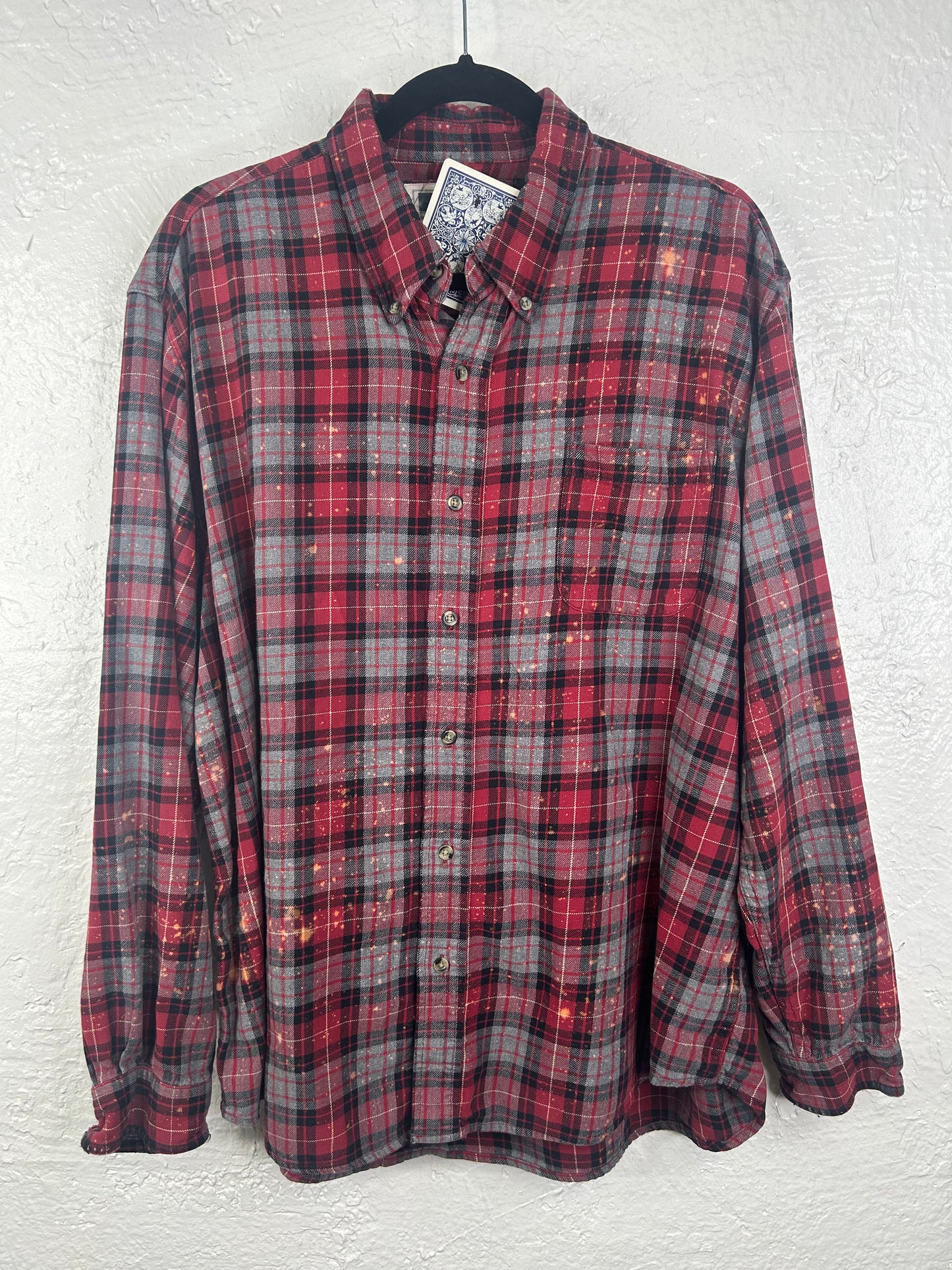 10 Years upcycled flannel shirt unisex size XL red gray