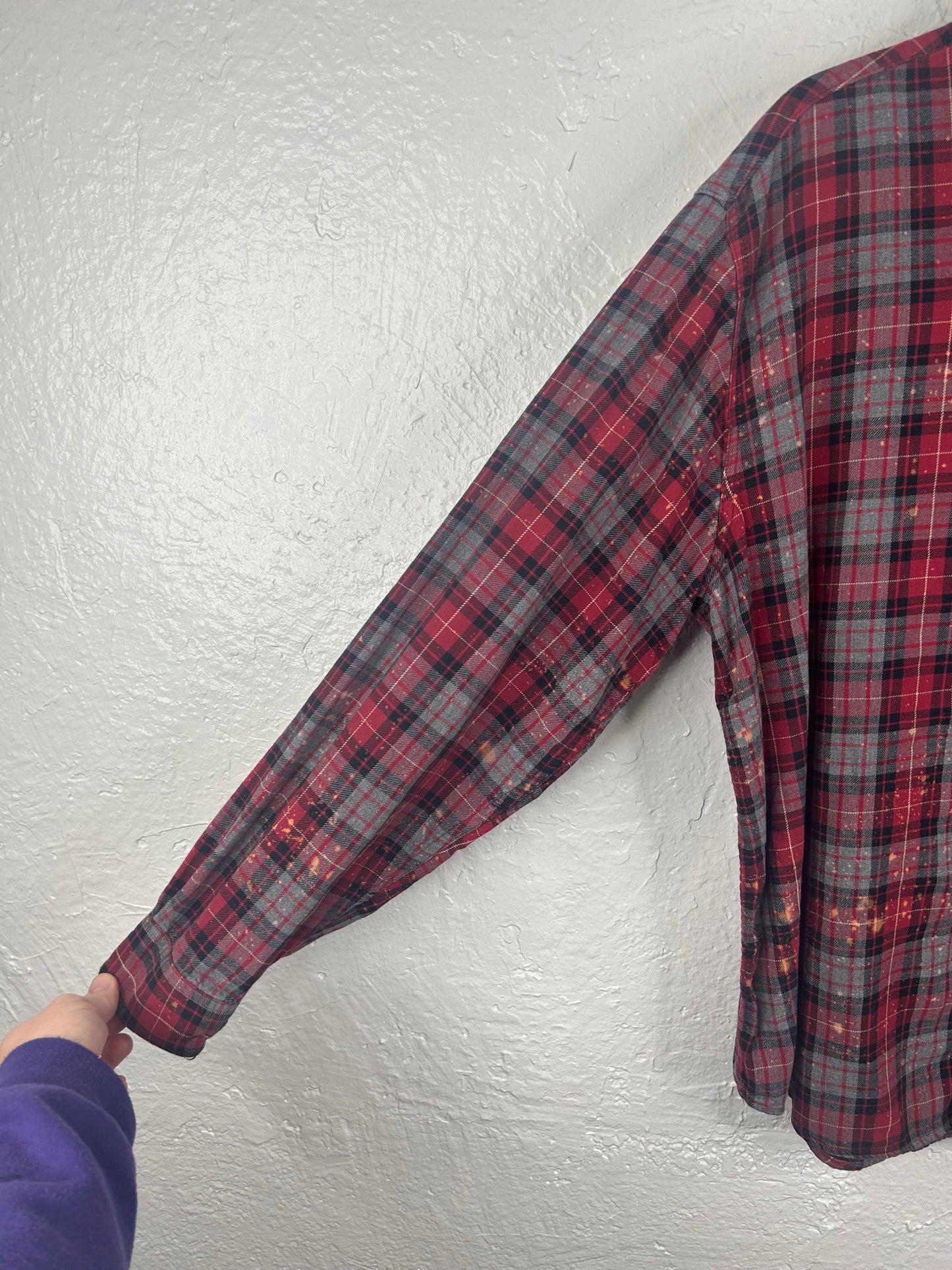 10 Years upcycled flannel shirt unisex size XL red gray