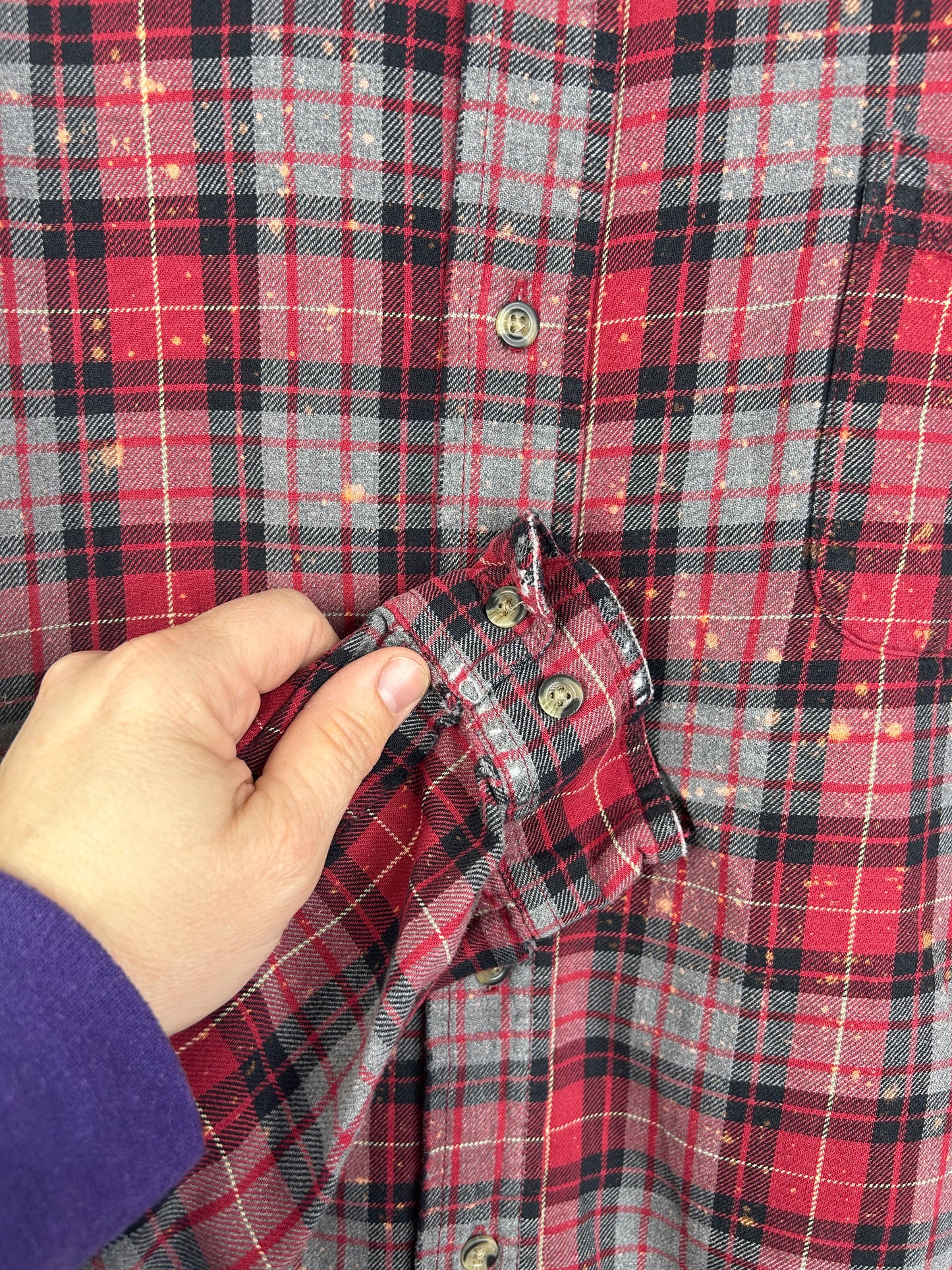 10 Years upcycled flannel shirt unisex size XL red gray