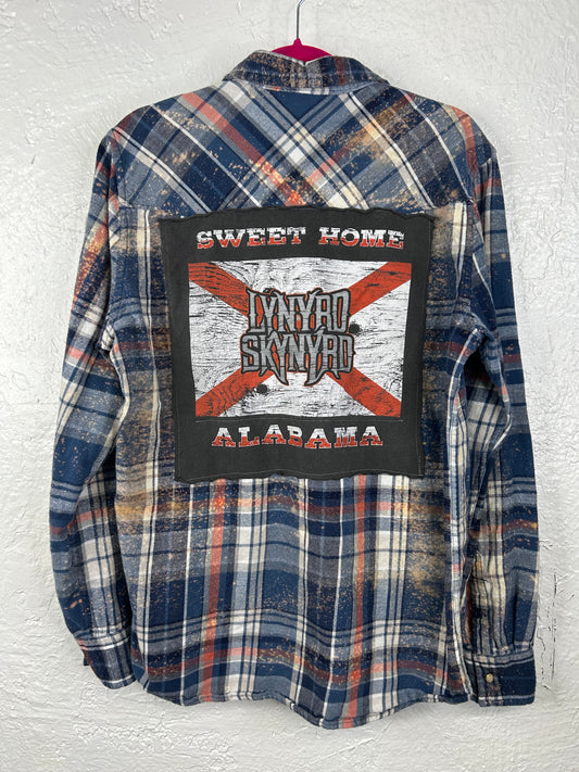 Lynyrd Skynyrd upcycled flannel shirt unisex size M Tall blue orange