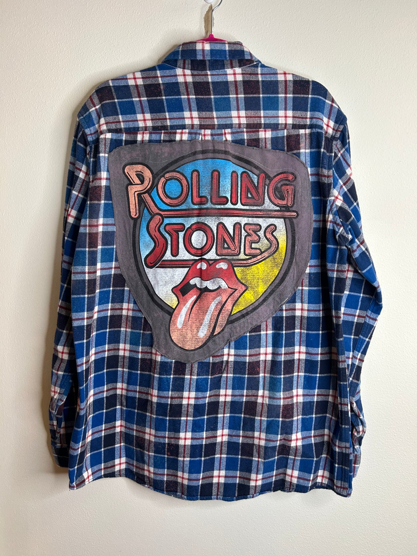 Rolling Stones upcycled flannel shirt size L Tall
