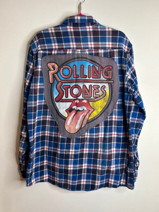Rolling Stones upcycled flannel shirt size L Tall