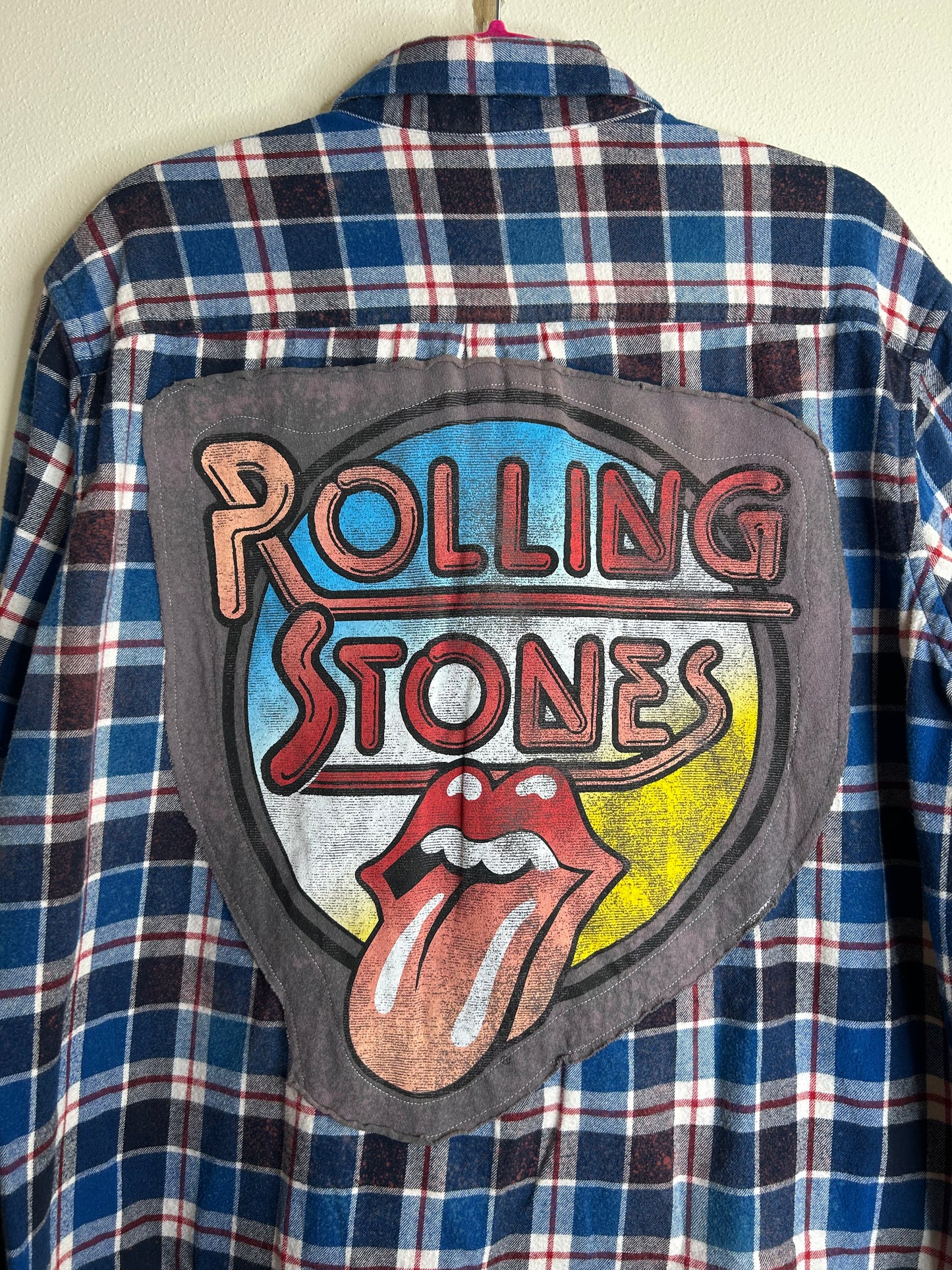 Rolling Stones upcycled flannel shirt size L Tall