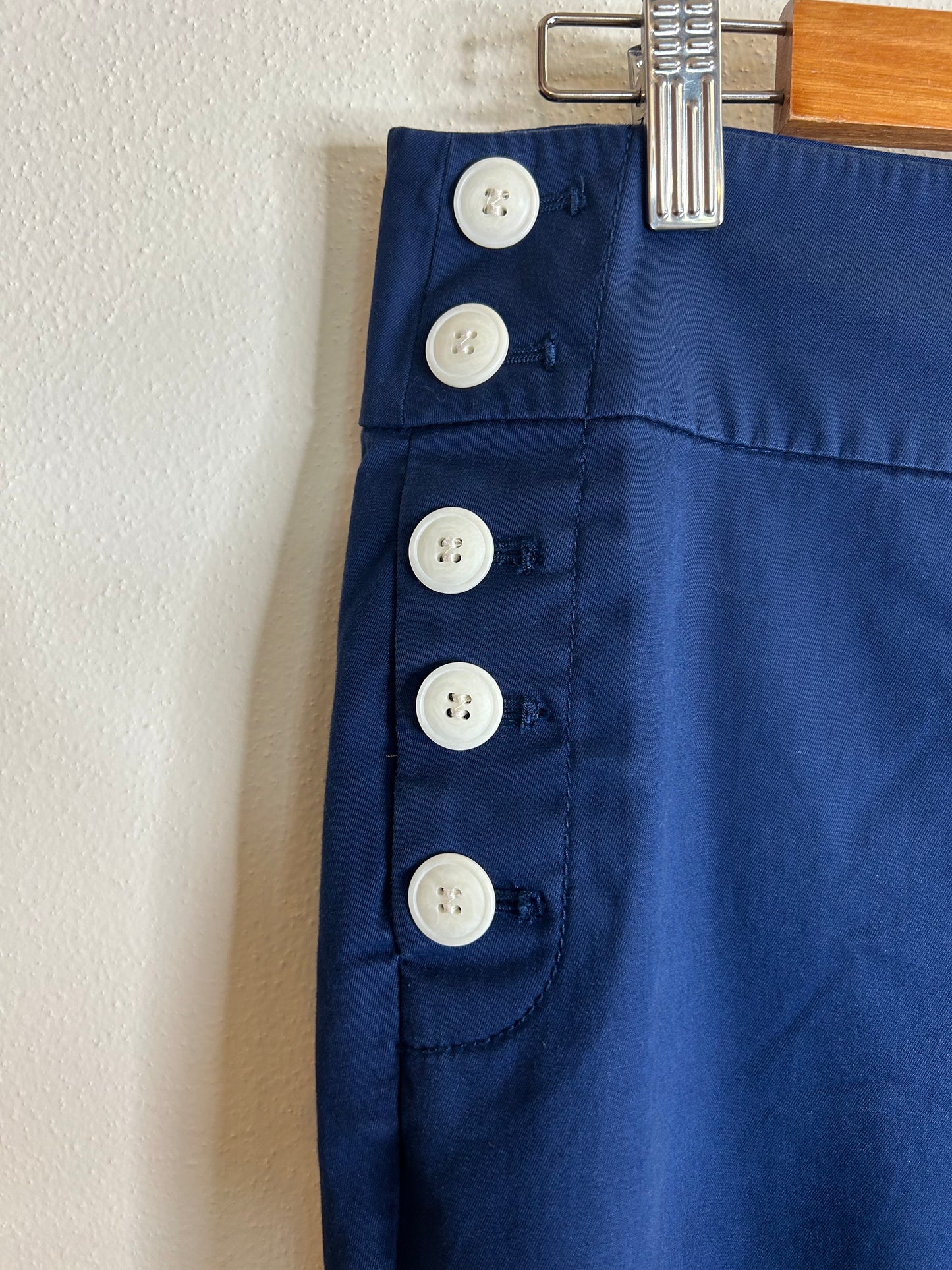 Upcycled flare pants size 8 navy and yellow