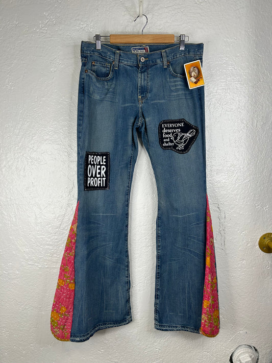 People Over Profit upcycled flare jeans womens size 10