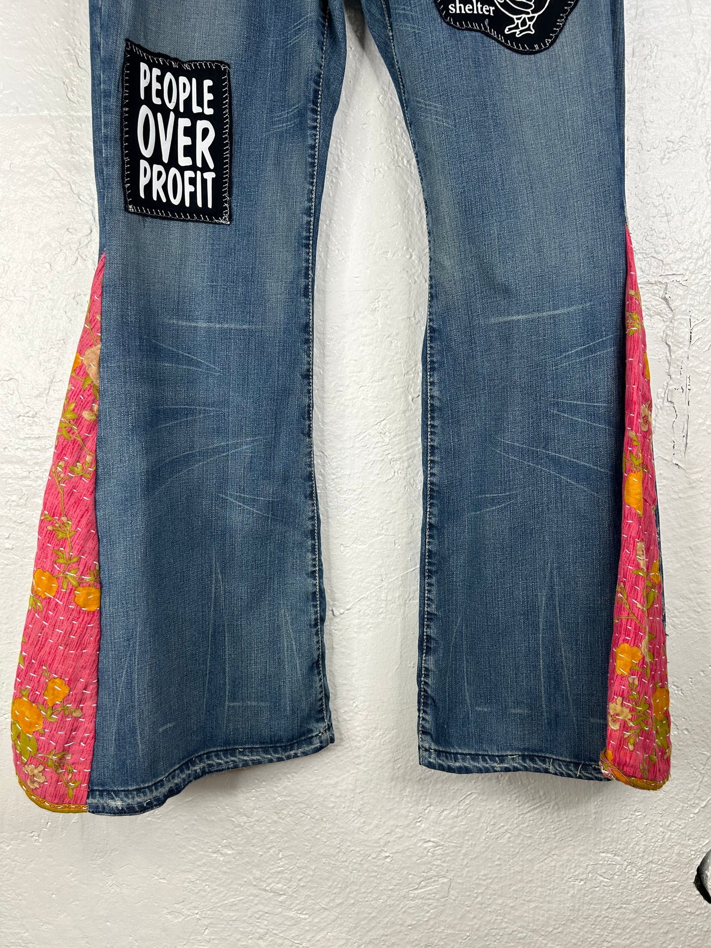 People Over Profit upcycled flare jeans womens size 10