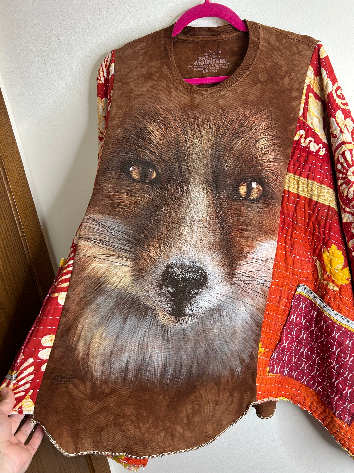Fox upcycled kantha poncho