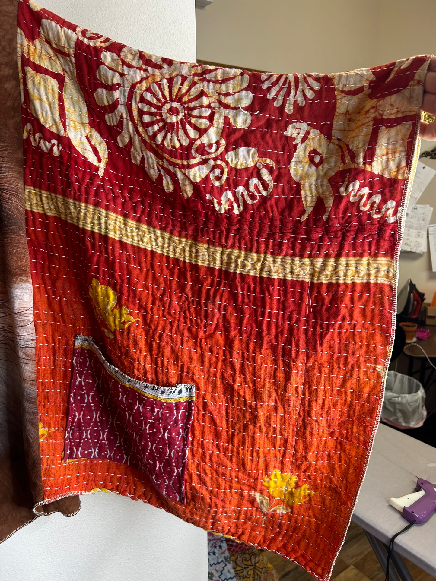 Fox upcycled kantha poncho