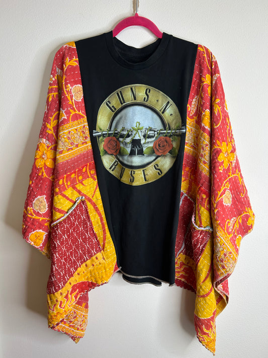 Guns N Roses upcycled kantha poncho