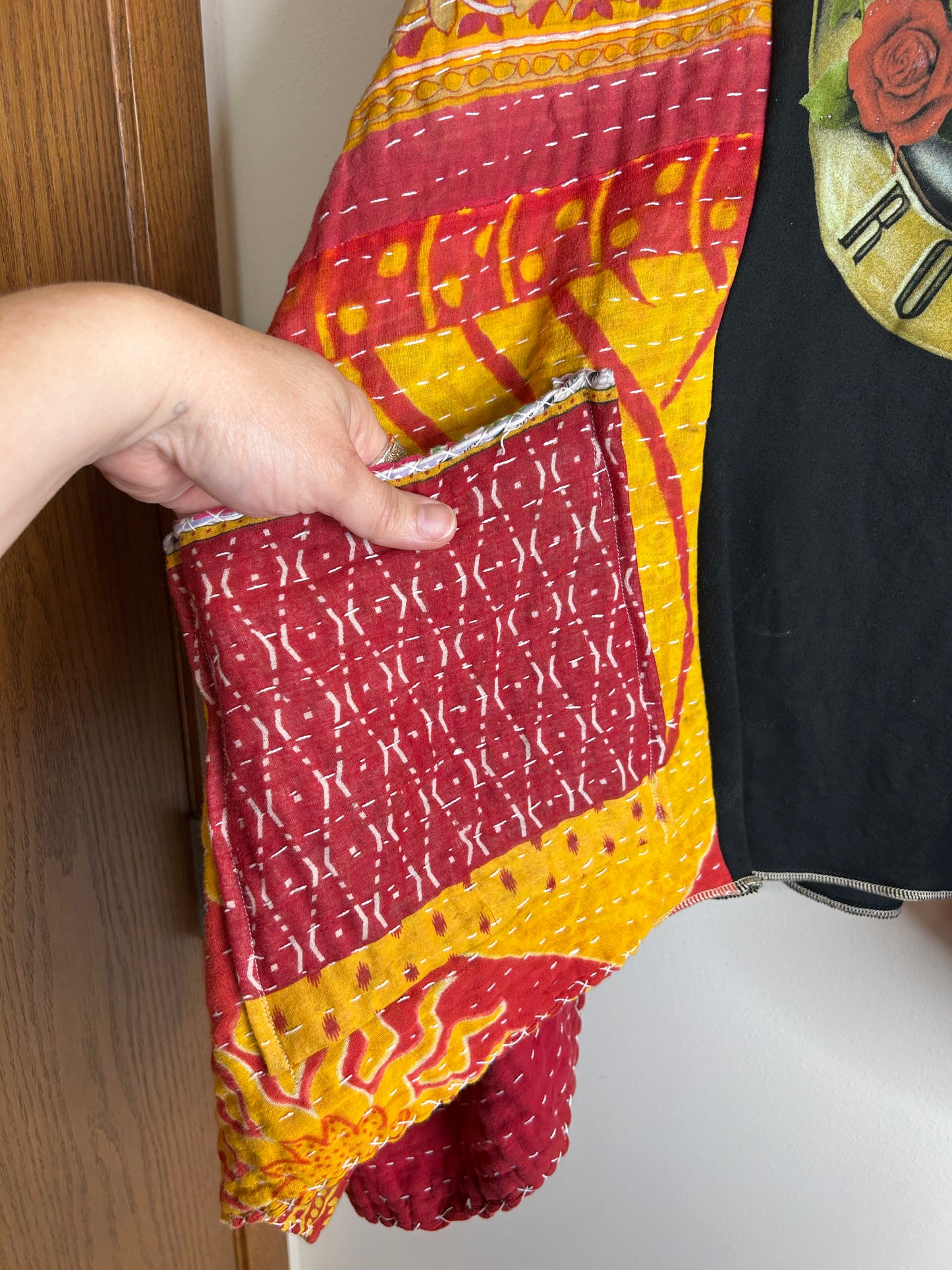Guns N Roses upcycled kantha poncho