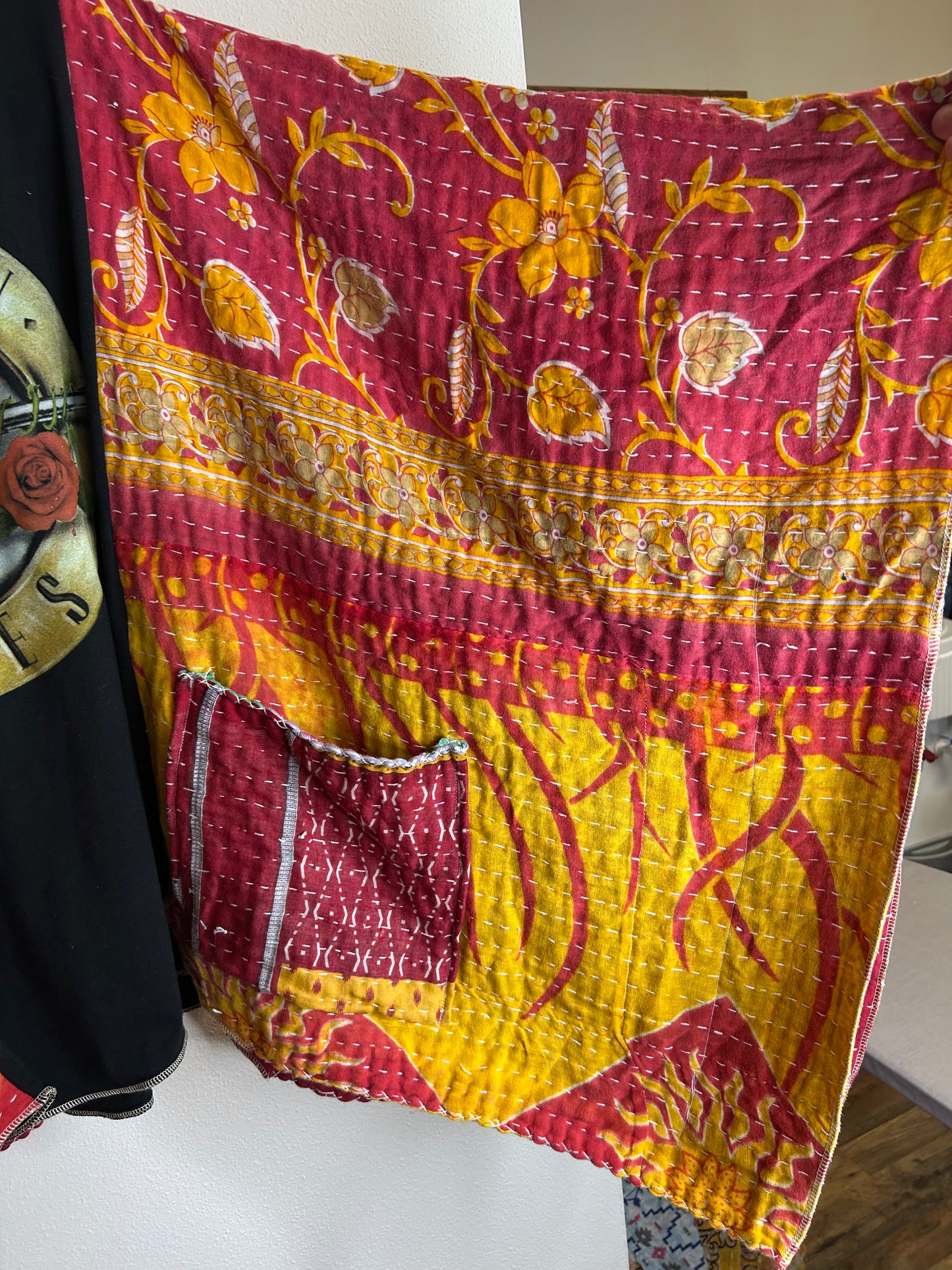 Guns N Roses upcycled kantha poncho
