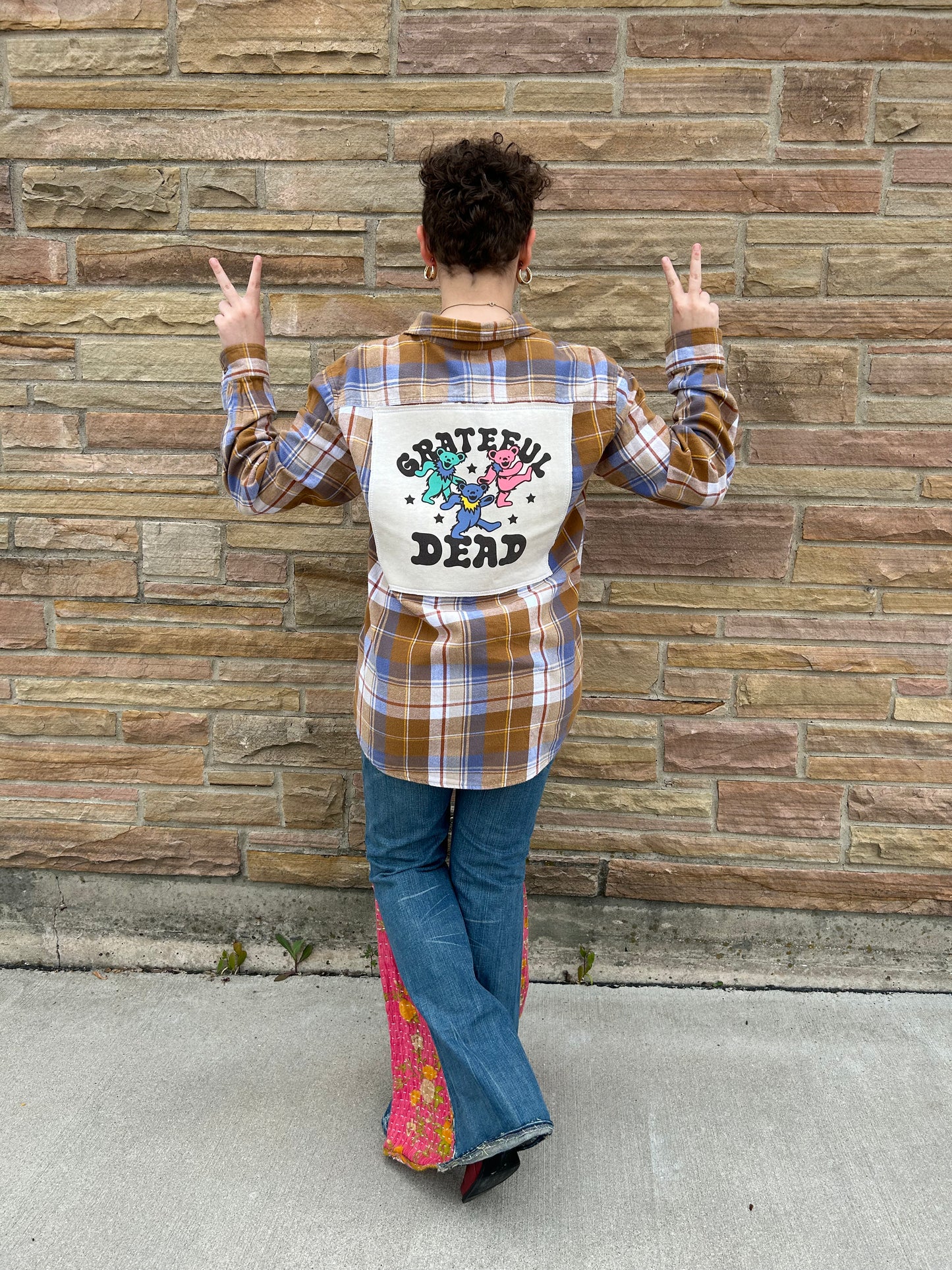 Grateful Dead upcycled flannel shirt unisex size M