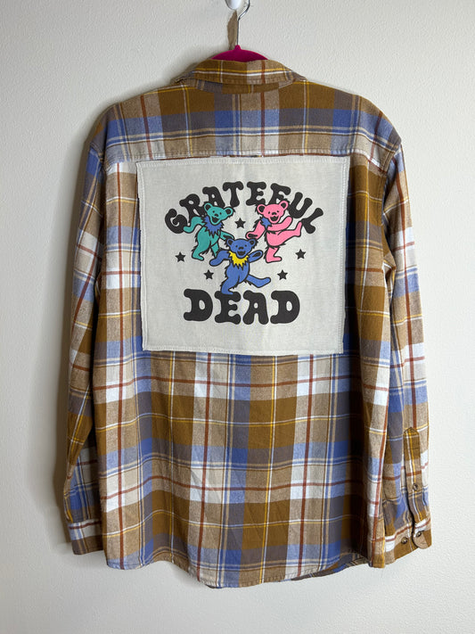 Grateful Dead upcycled flannel shirt unisex size M