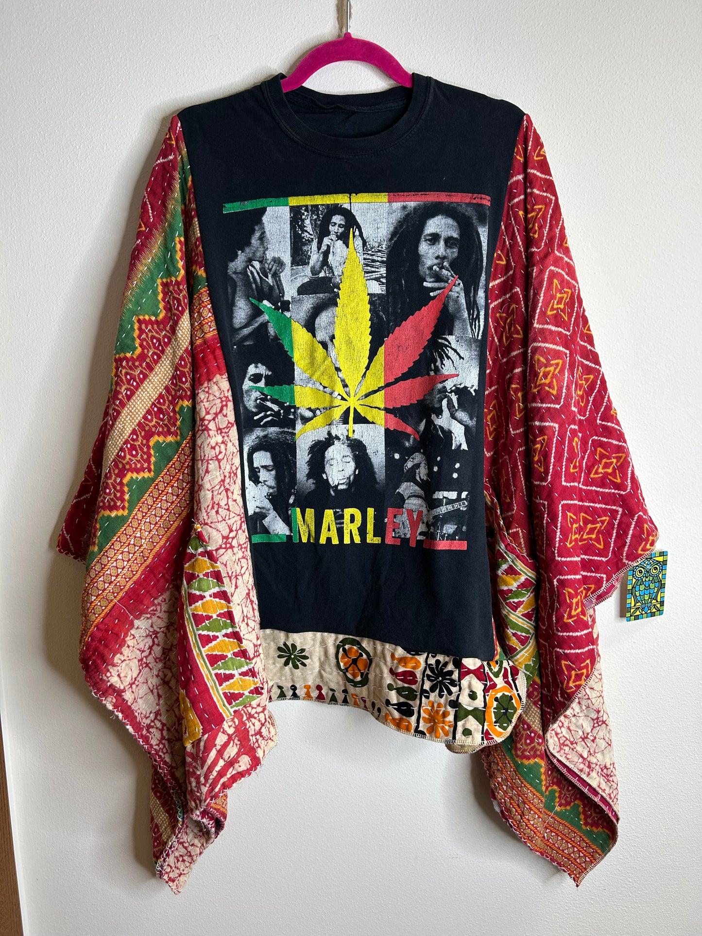 Bob Marley upcycled kantha poncho