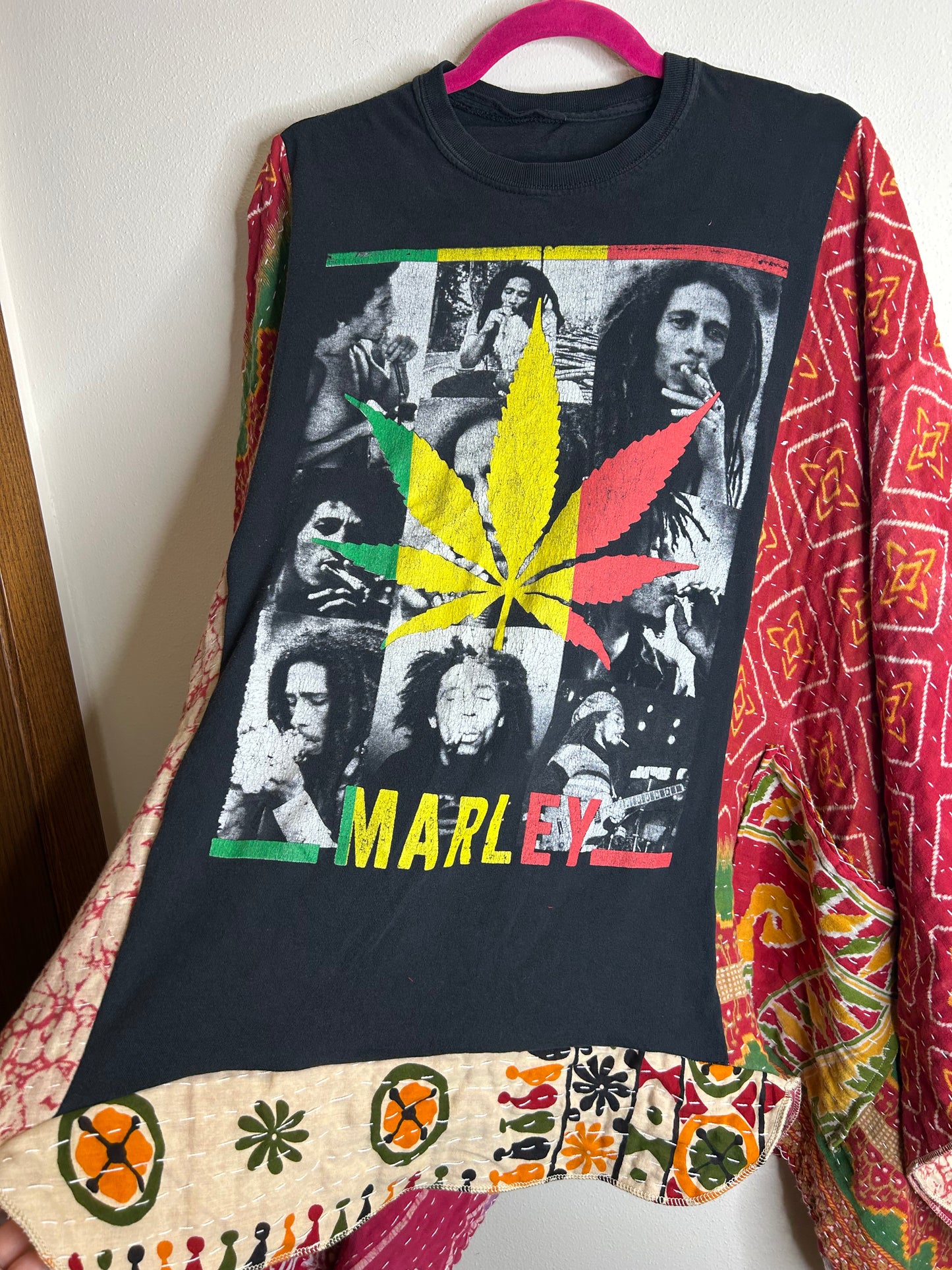 Bob Marley upcycled kantha poncho