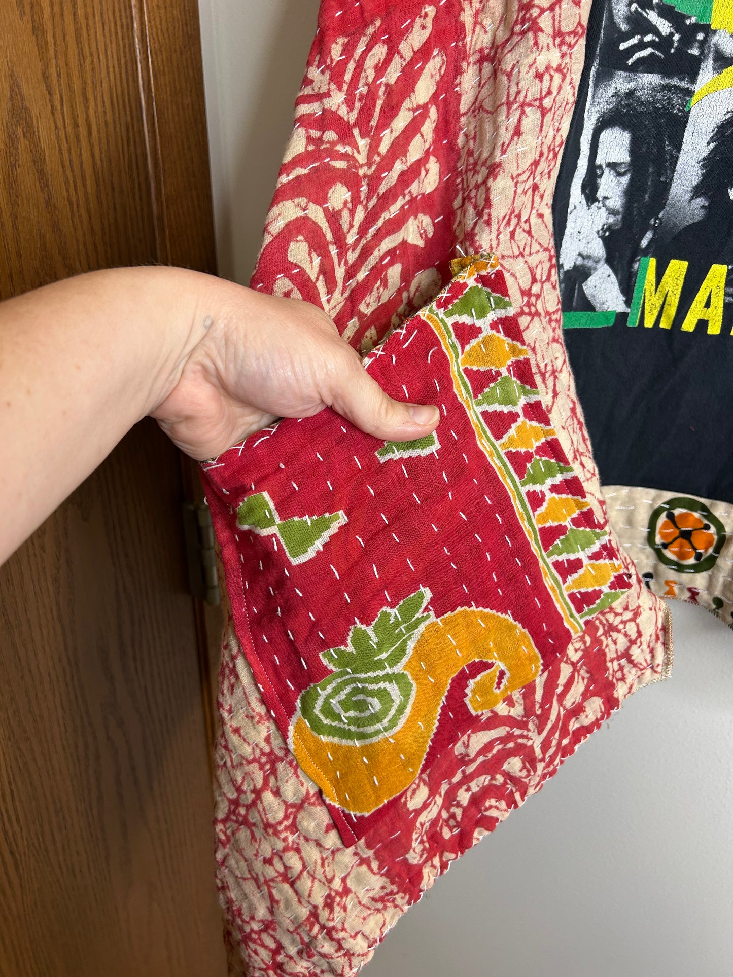 Bob Marley upcycled kantha poncho