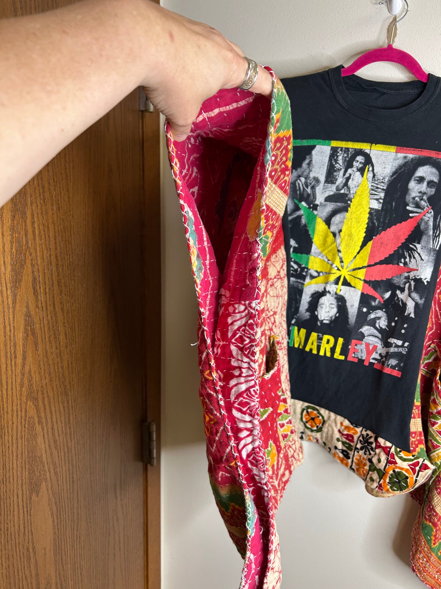 Bob Marley upcycled kantha poncho