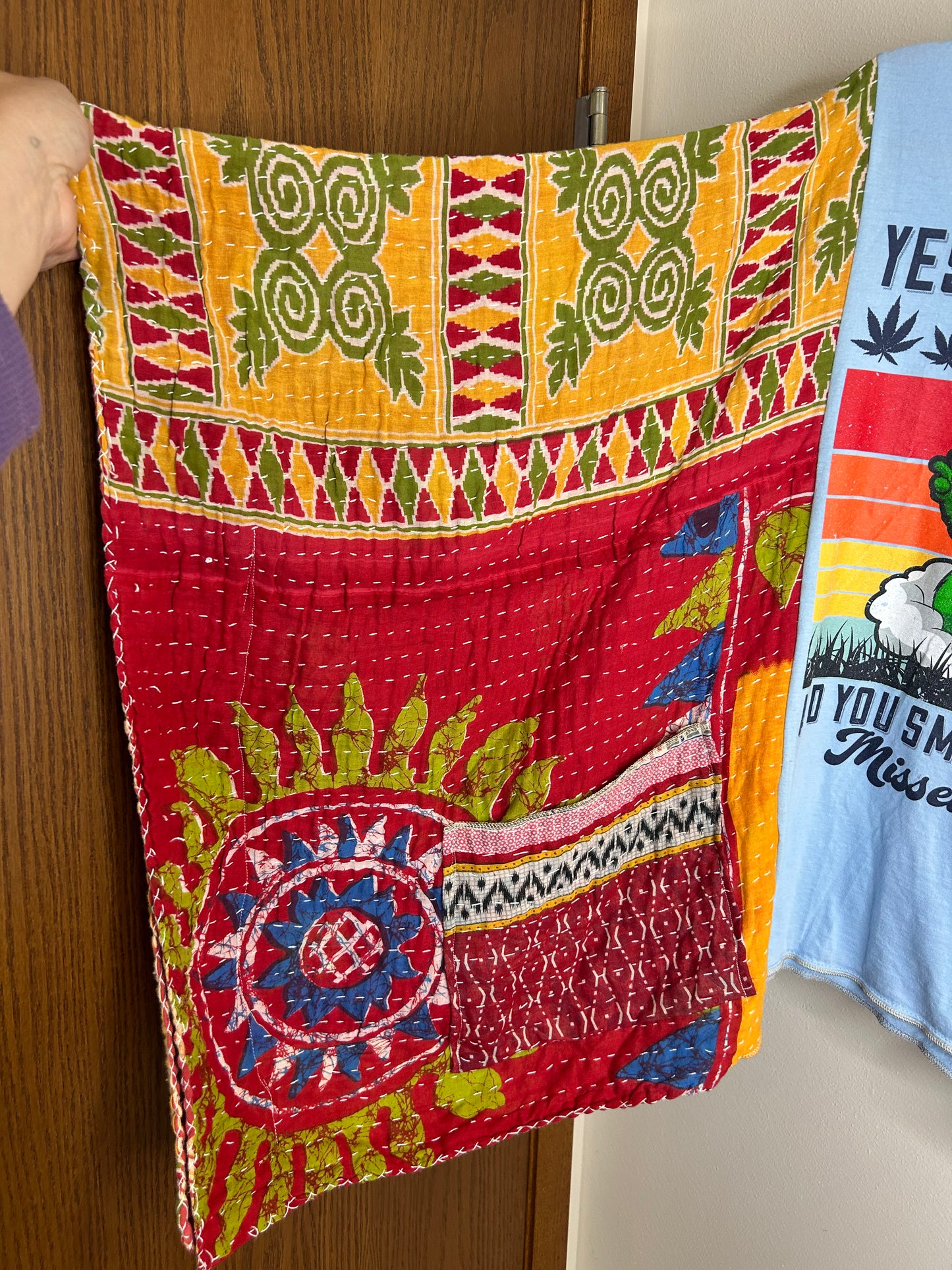 Care Bear grass upcycled kantha poncho