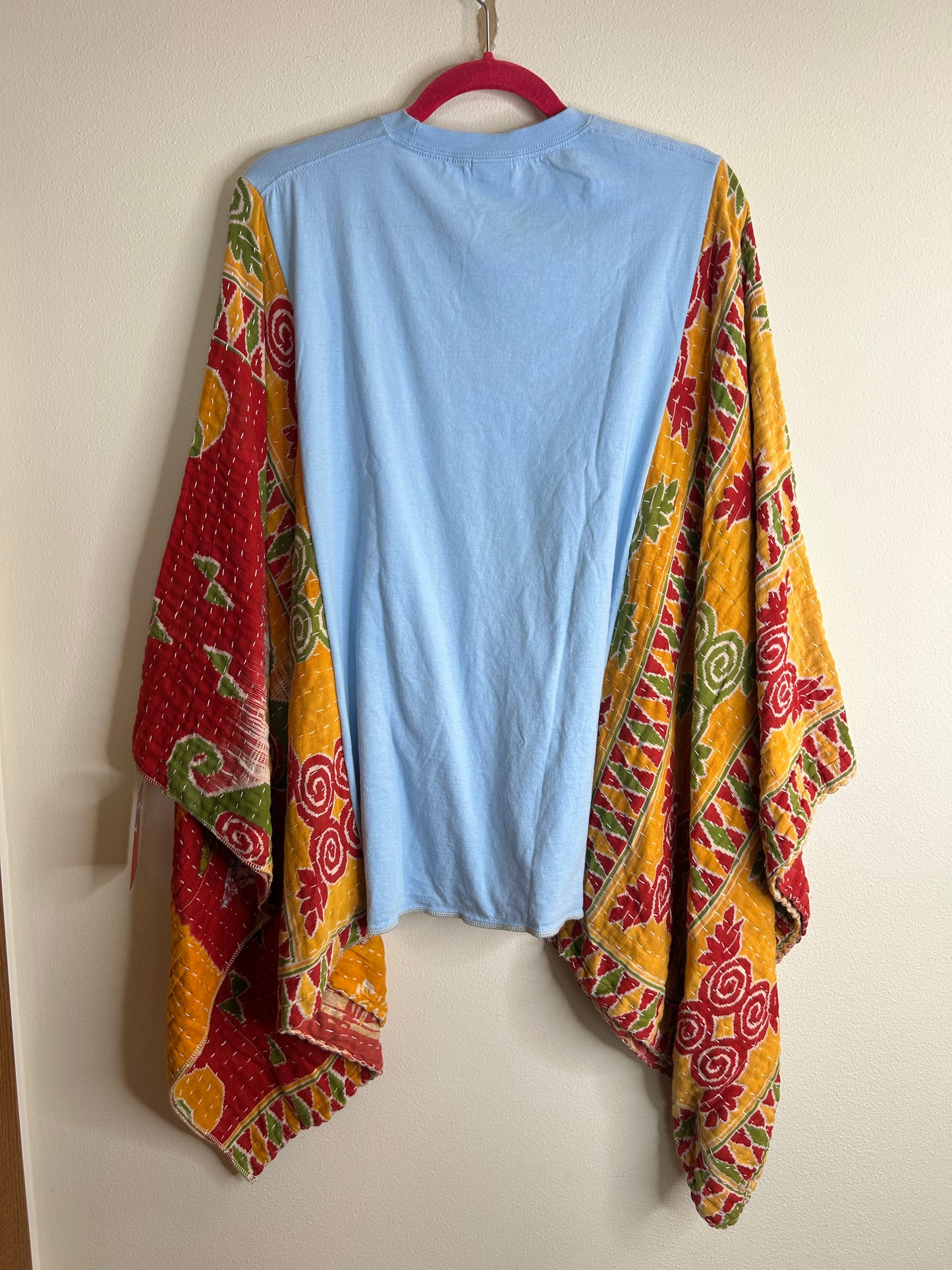 Care Bear grass upcycled kantha poncho