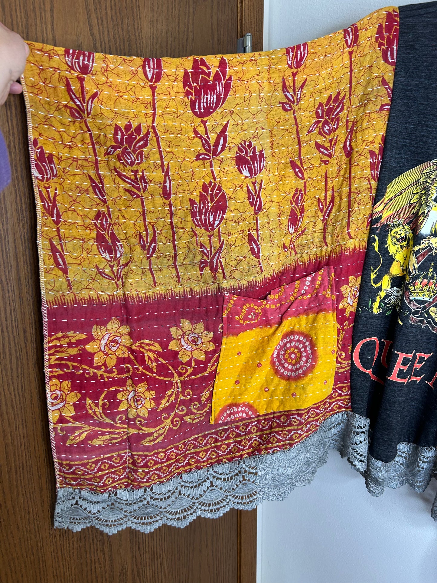 Queen upcycled kantha poncho