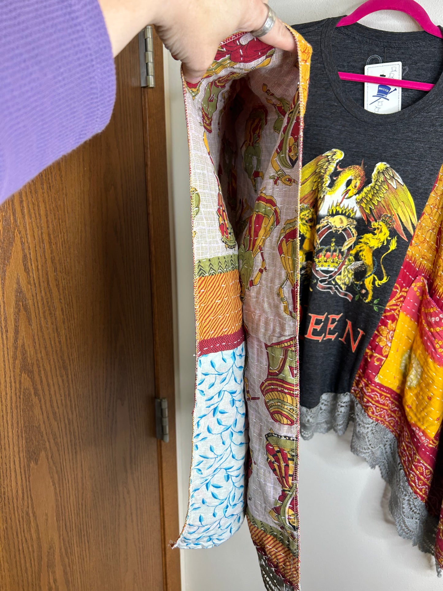 Queen upcycled kantha poncho