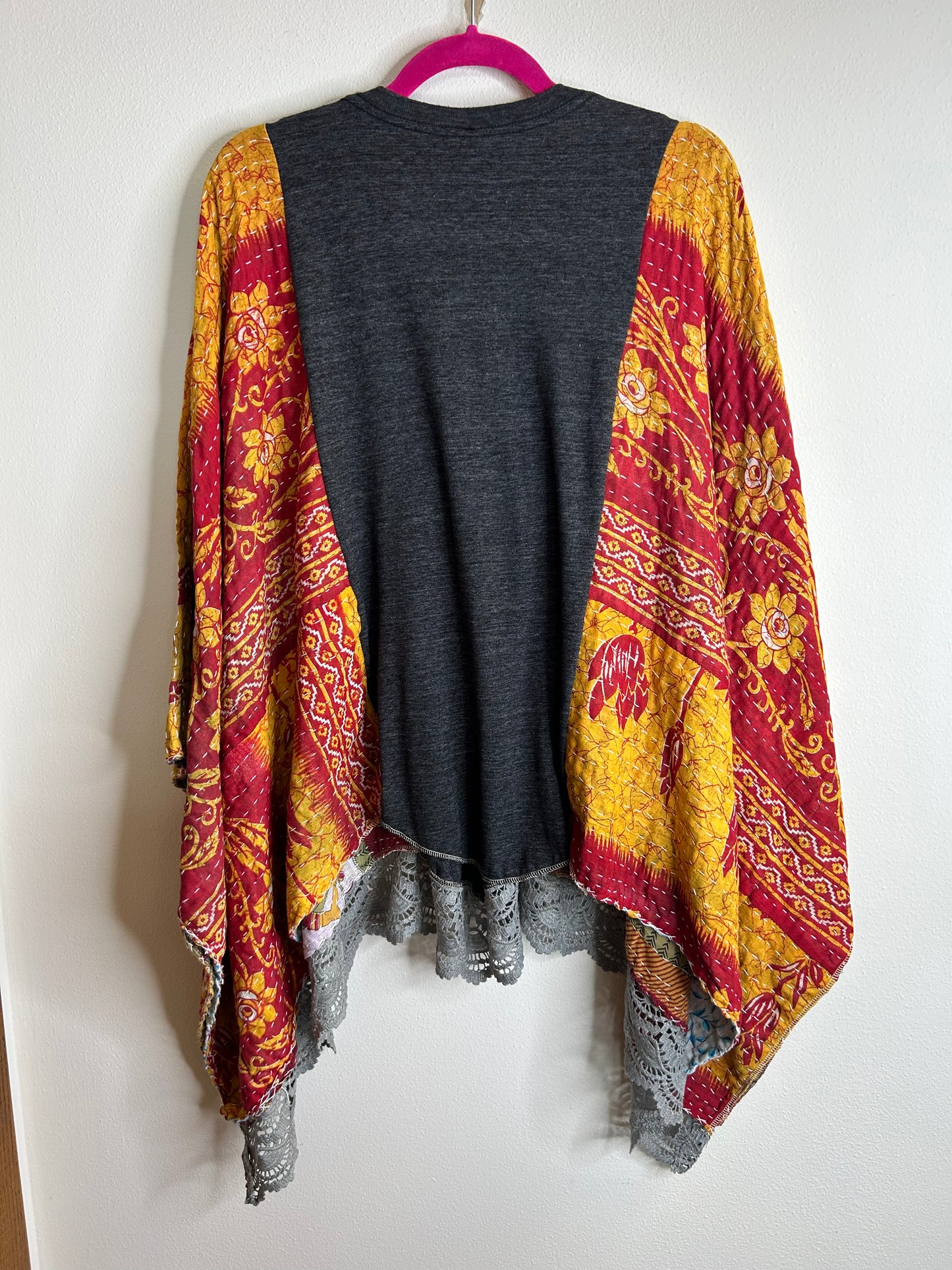 Queen upcycled kantha poncho