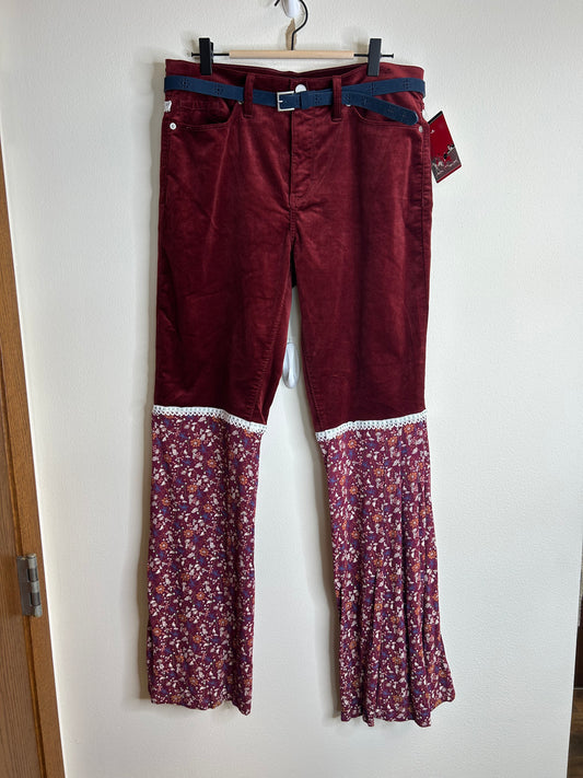 Maroon/burgundy upcycled velvet corduroy pants women’s size 31