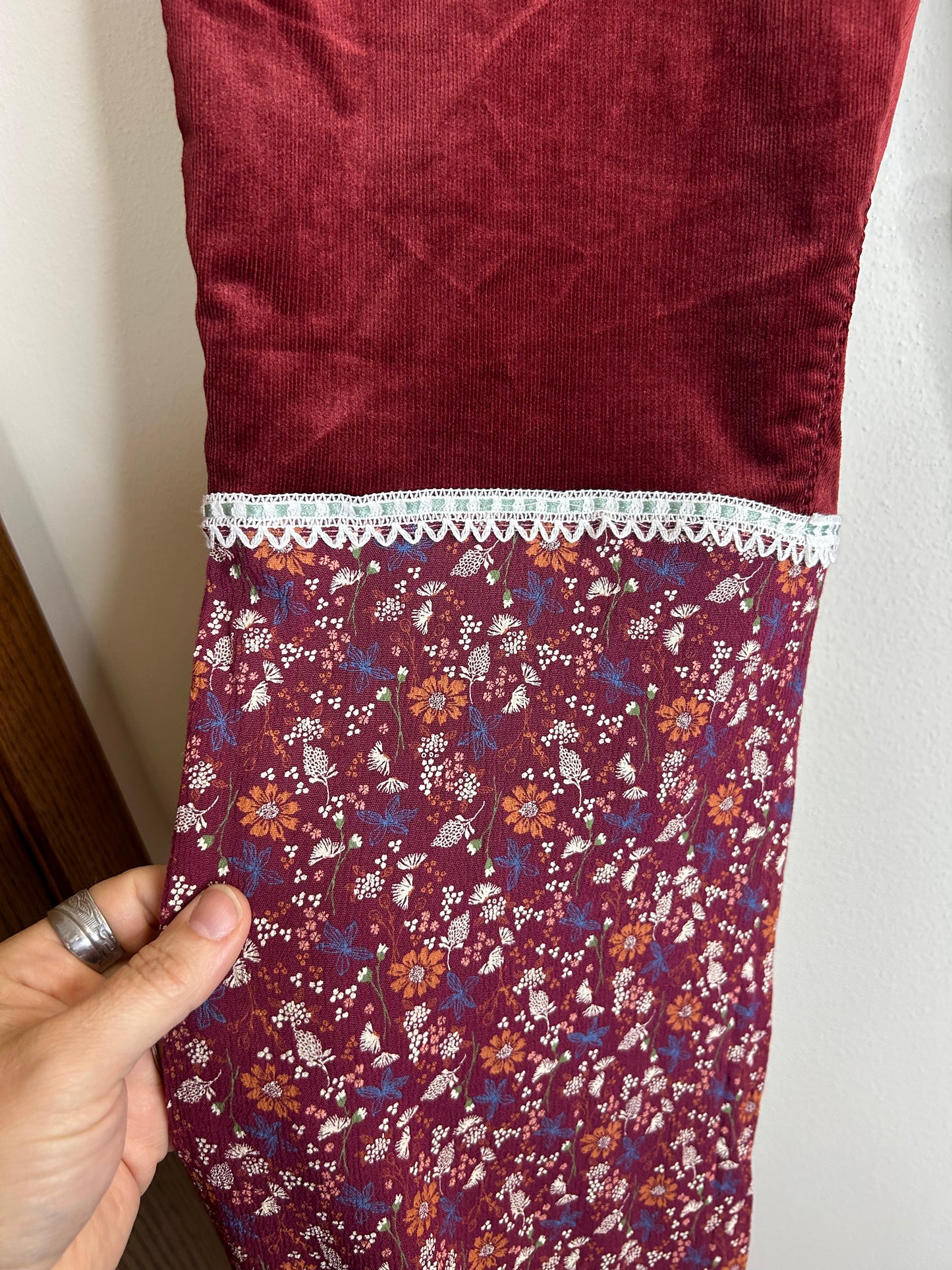 Maroon/burgundy upcycled velvet corduroy pants women’s size 31