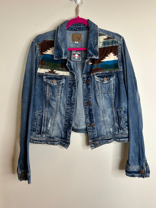 Southwest upcycled denim jacket womens XL