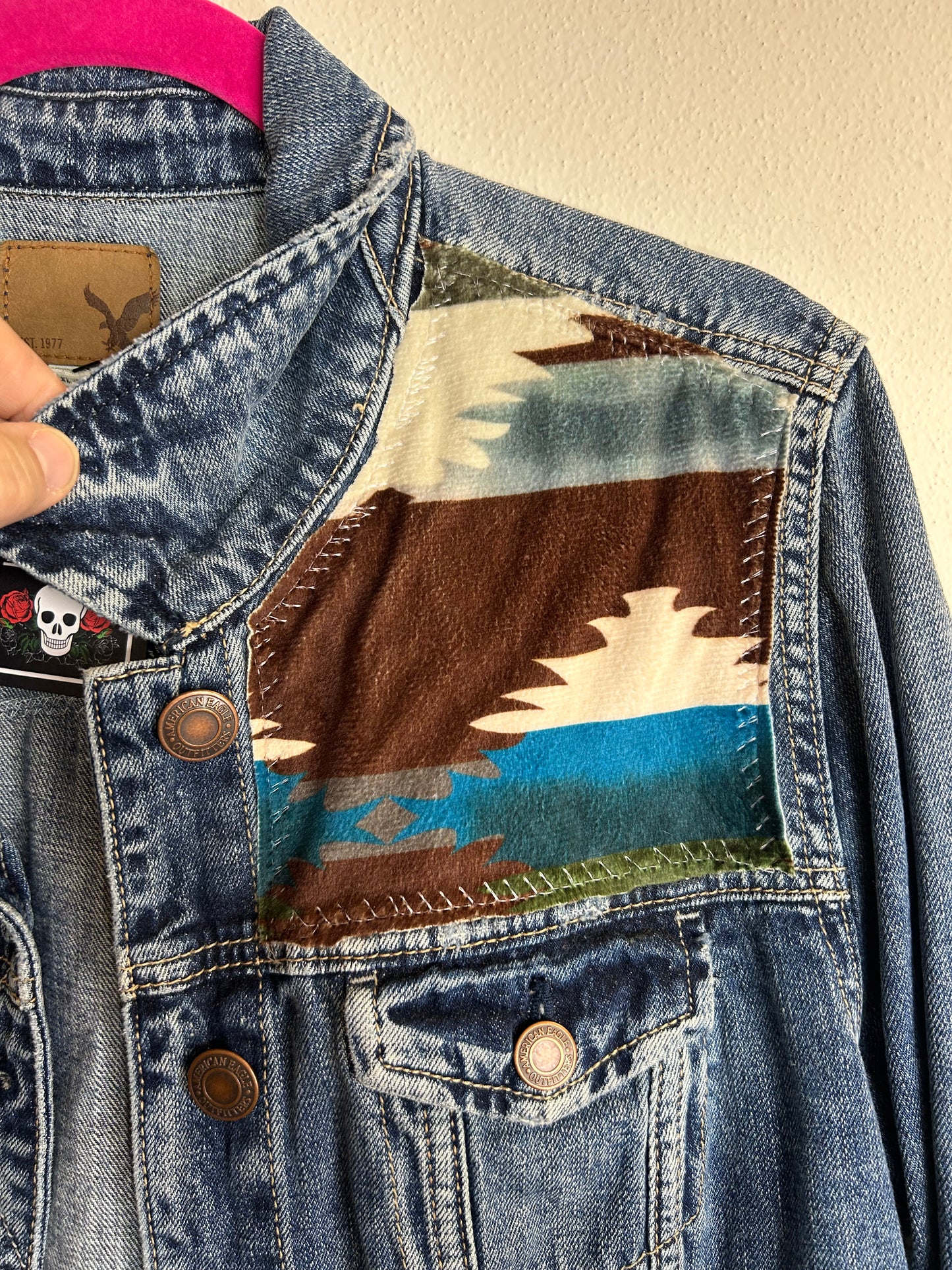 Southwest upcycled denim jacket womens XL