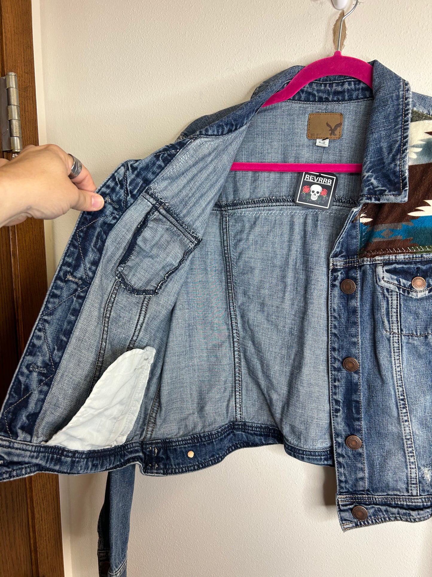 Southwest upcycled denim jacket womens XL