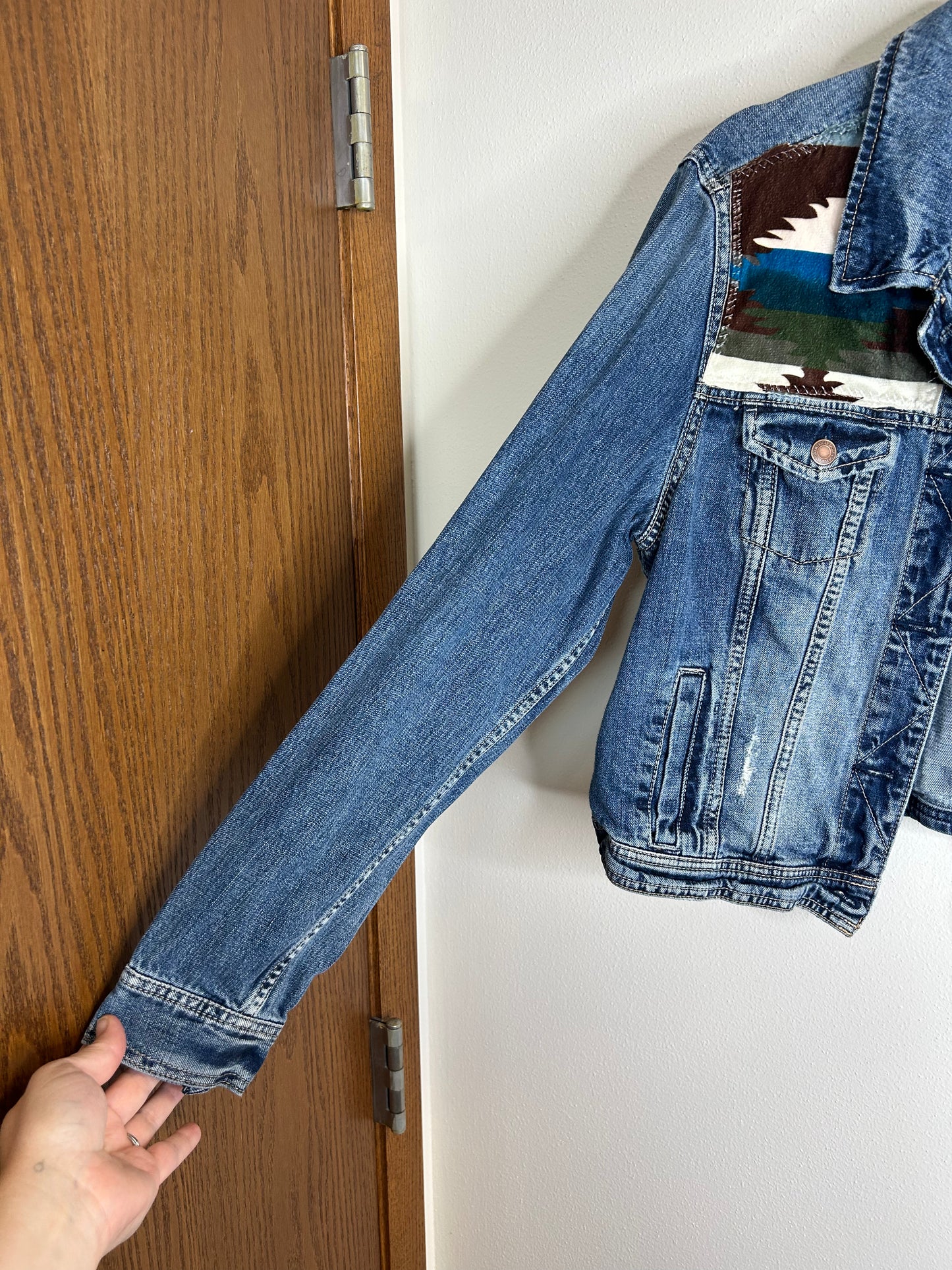 Southwest upcycled denim jacket womens XL