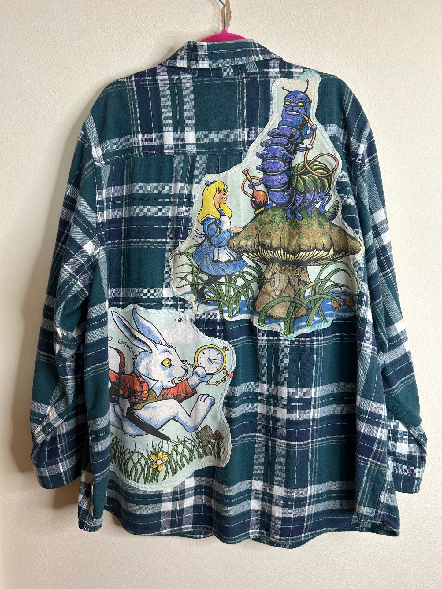 Alice in Wonderland upcycled flannel shirt size 4x