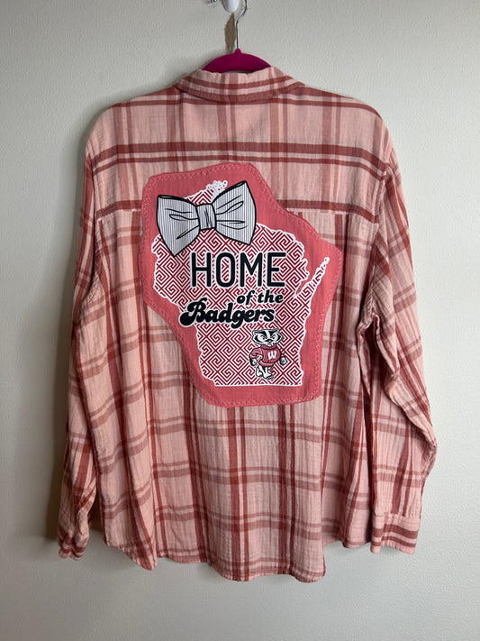 Wisconsin Badgers upcycled flannel shirt womens XL
