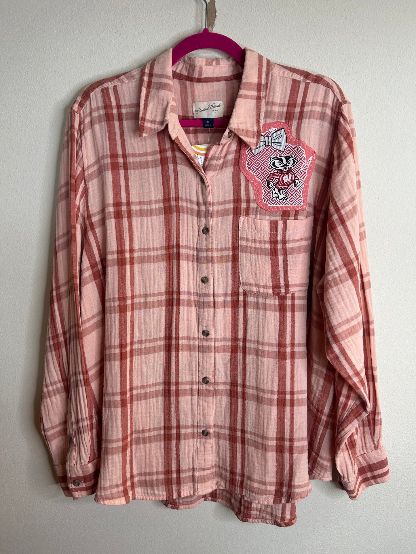 Wisconsin Badgers upcycled flannel shirt womens XL