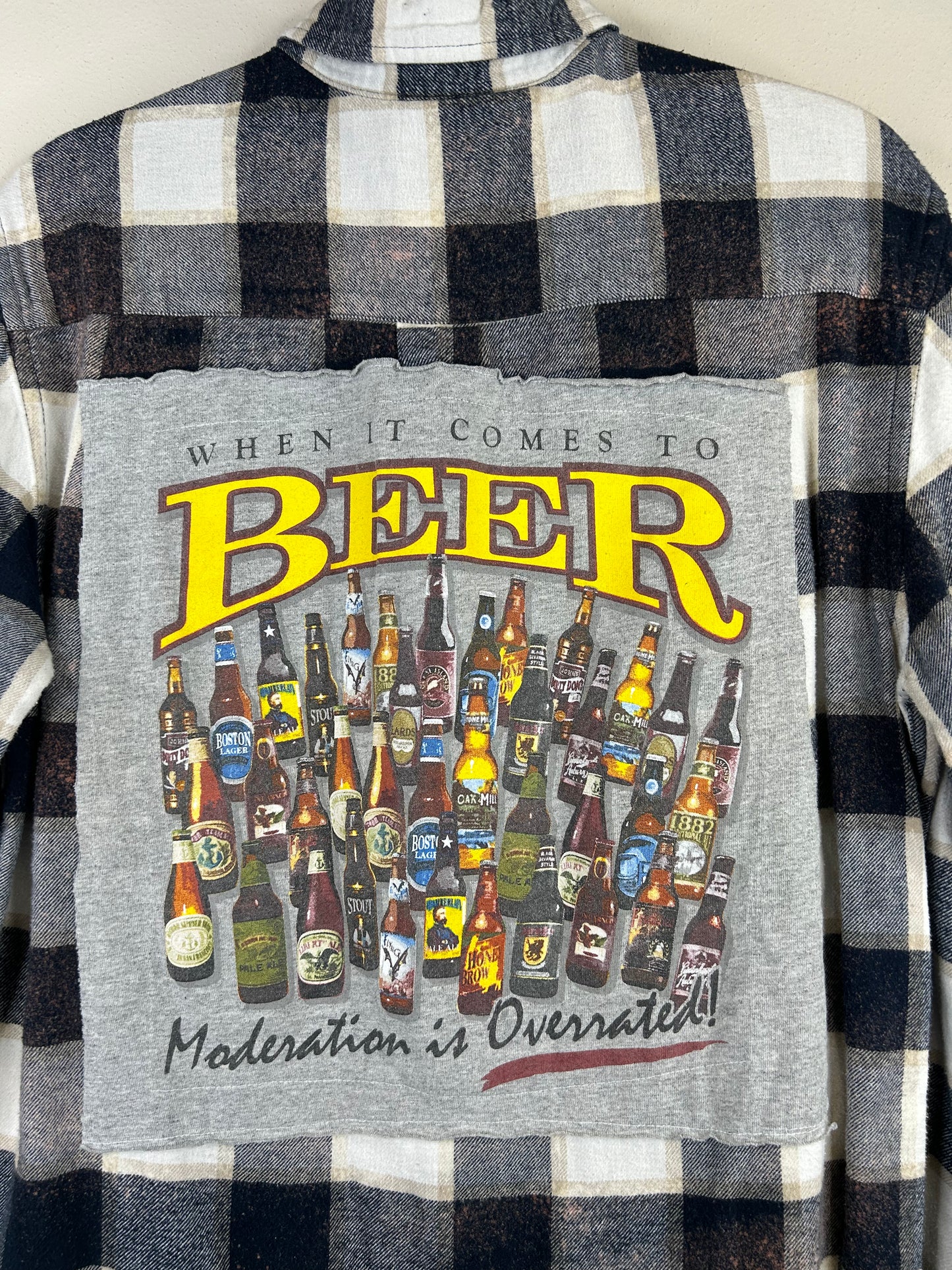 Beer upcycled flannel shirt size unisex M blue