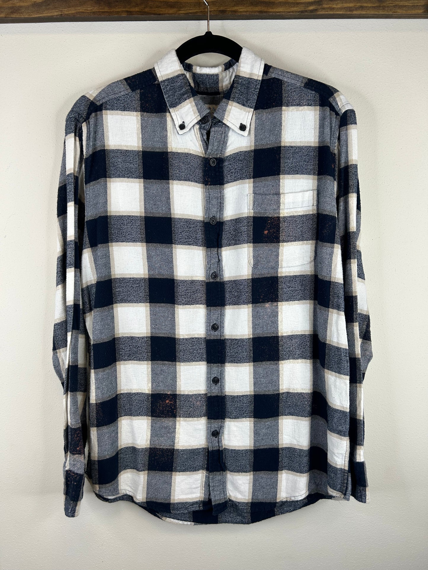 Beer upcycled flannel shirt size unisex M blue