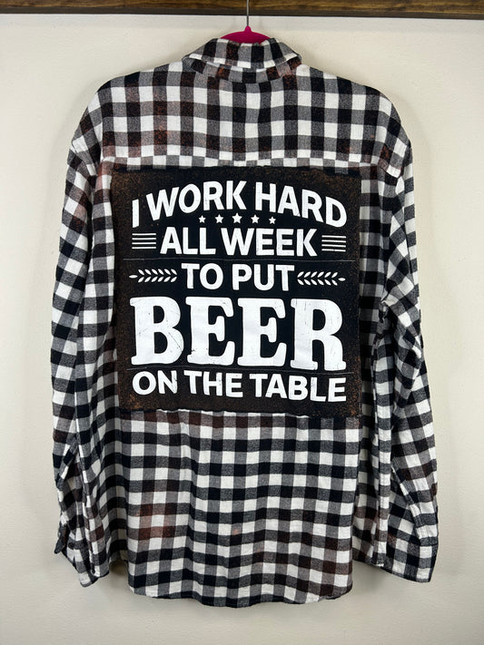 Beer On The Table upcycled flannel shirt unisex size L black