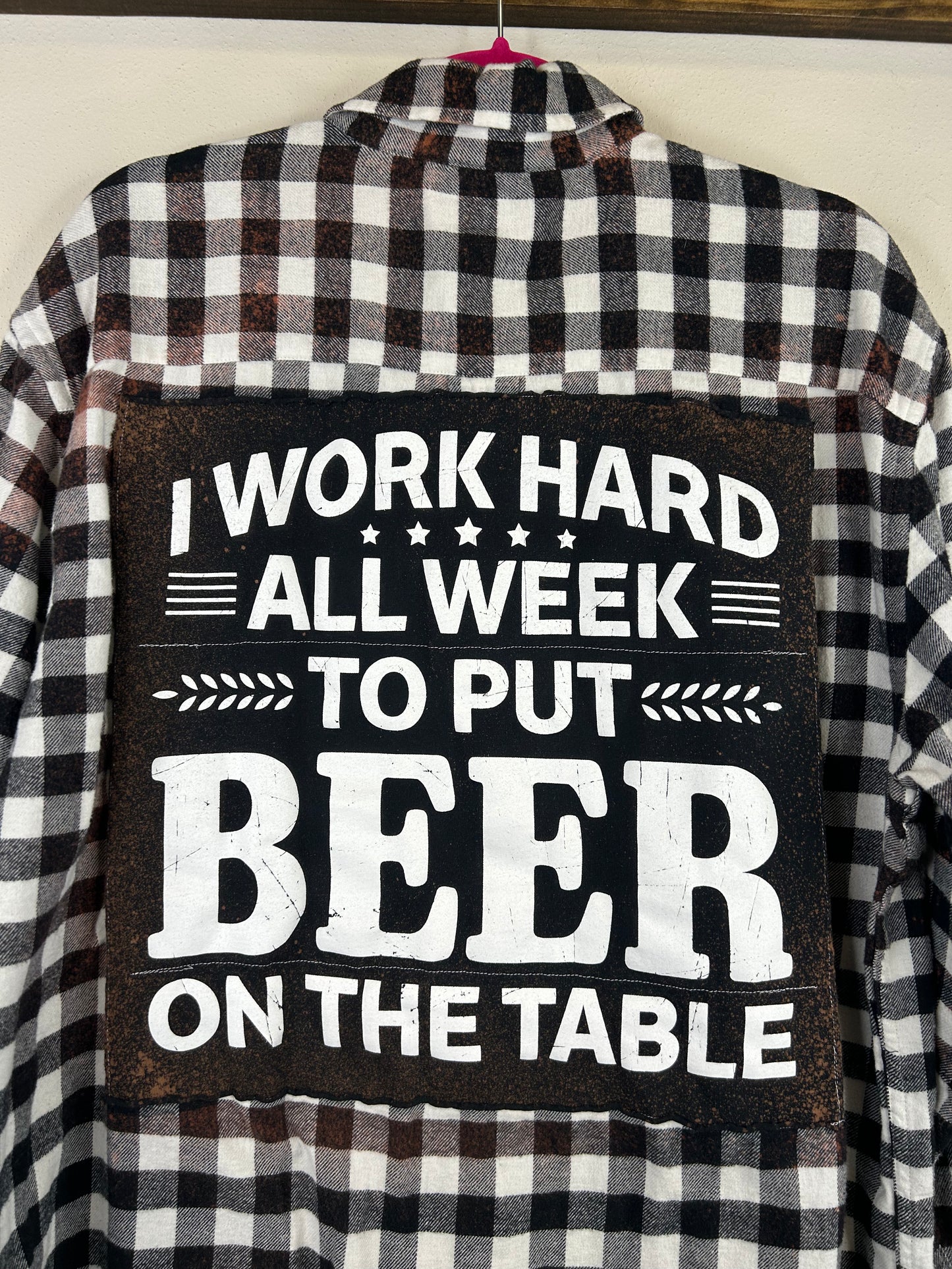 Beer On The Table upcycled flannel shirt unisex size L black