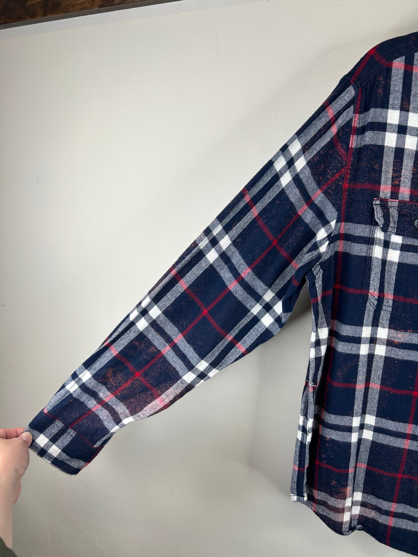 You Should Not Be Sober upcycled flannel shirt unisex size L blue