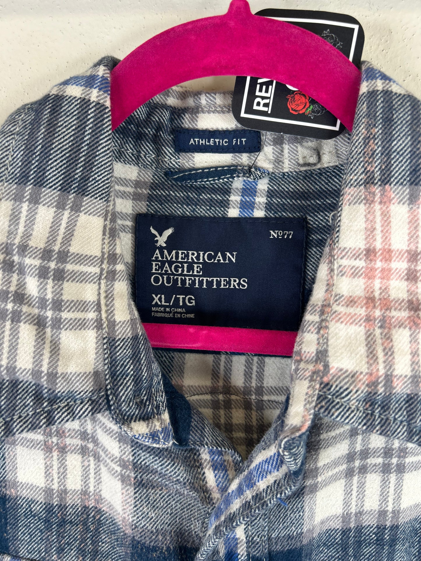 Corona upcycled flannel shirt unisex size XL blue
