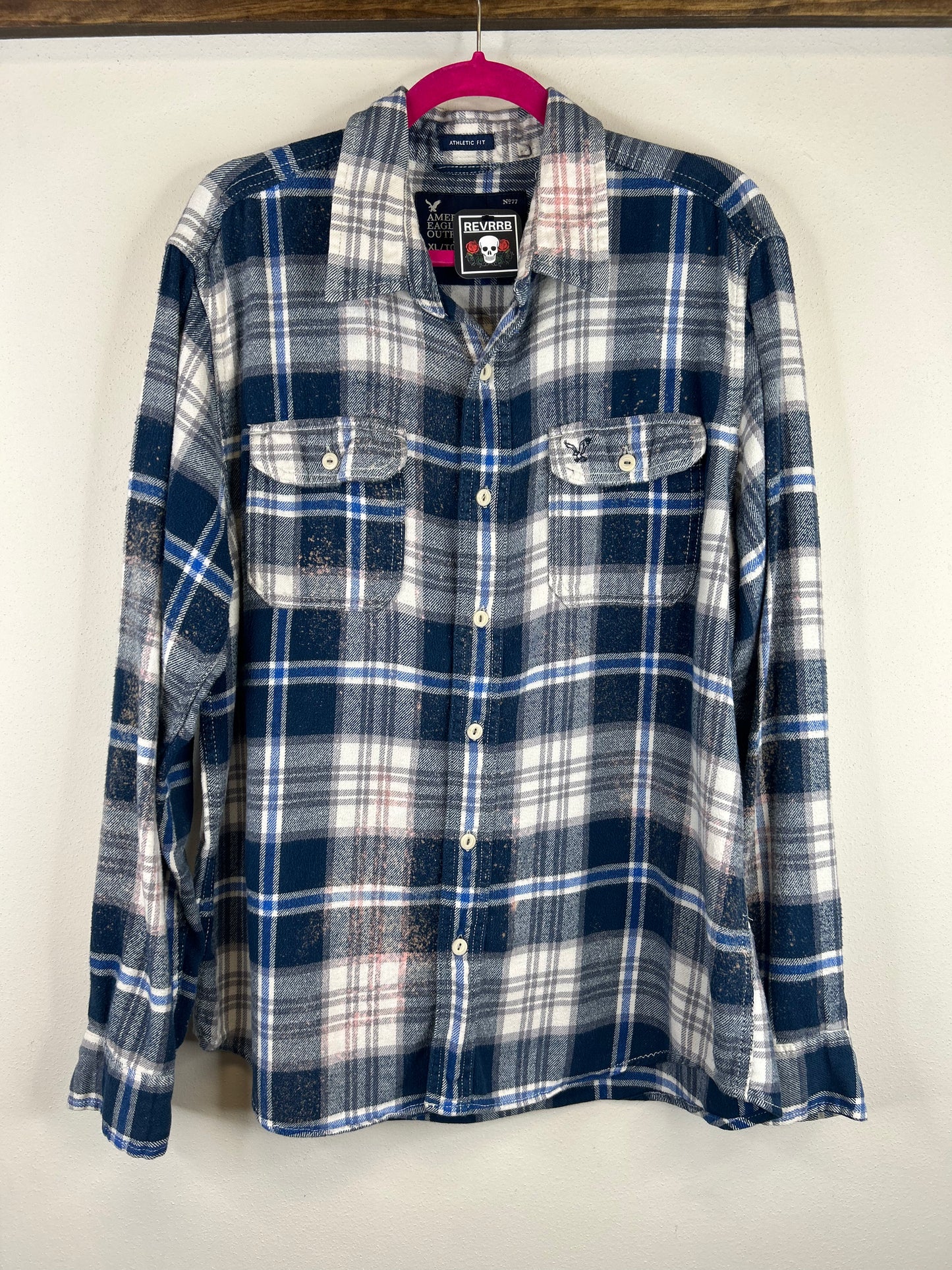 Corona upcycled flannel shirt unisex size XL blue