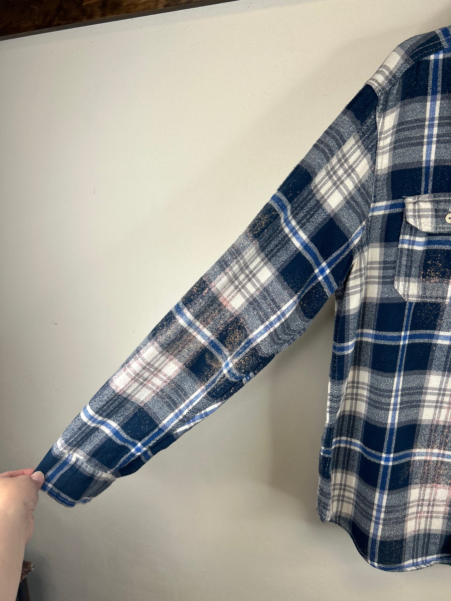 Corona upcycled flannel shirt unisex size XL blue